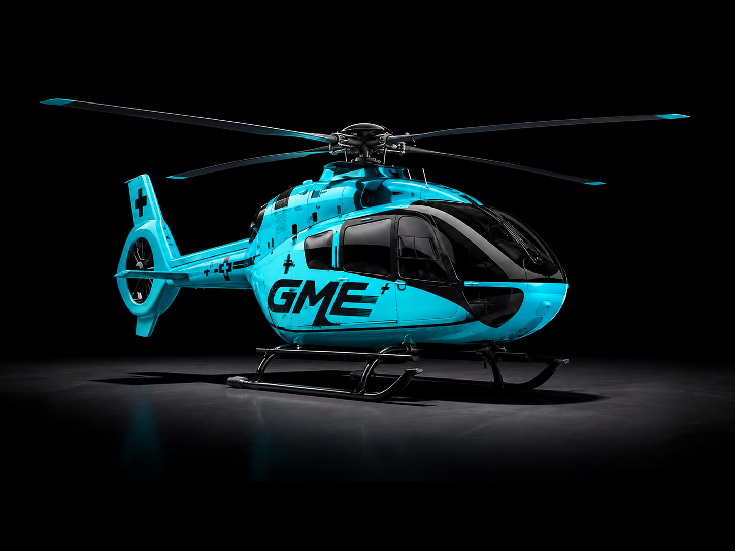 GME ACTION air ambulance helicopter in cyan livery